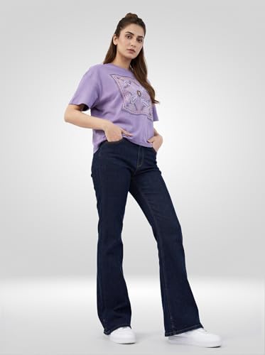 Women Spykar Blue Solid Flare Leg Mid Rise Jeans