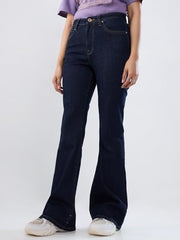 Women Spykar Blue Solid Flare Leg Mid Rise Jeans