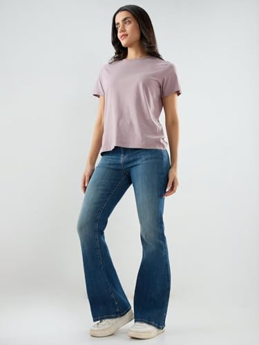 Spykar Women Blue Solid Flare Leg Mid Rise Jeans