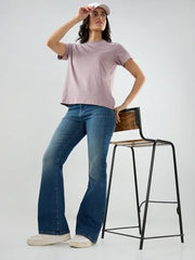 Spykar Women Blue Solid Flare Leg Mid Rise Jeans