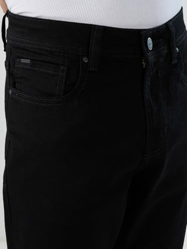 Men Spykar Black Solid Regular Fit Mid Rise Jeans