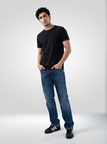 Men Spykar Blue Solid Regular Fit Mid Rise Jeans