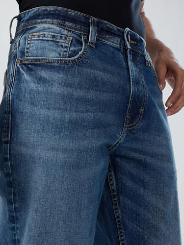 Men Spykar Blue Solid Regular Fit Mid Rise Jeans