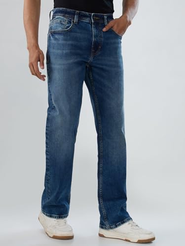 Men Spykar Blue Solid Regular Fit Mid Rise Jeans