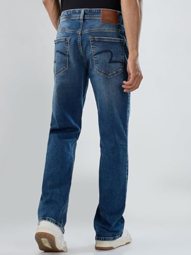 Men Spykar Blue Solid Regular Fit Mid Rise Jeans