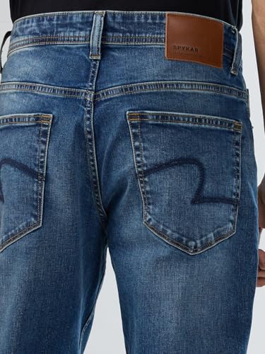 Men Spykar Blue Solid Regular Fit Mid Rise Jeans