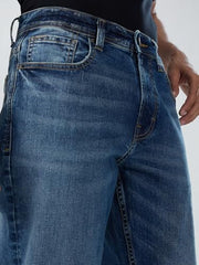 Men Spykar Blue Solid Regular Fit Mid Rise Jeans