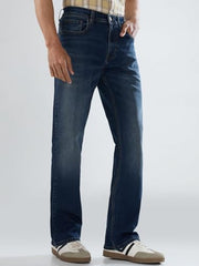 Men Spykar Blue Solid Regular Fit Mid Rise Jeans