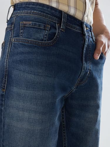 Men Spykar Blue Solid Regular Fit Mid Rise Jeans