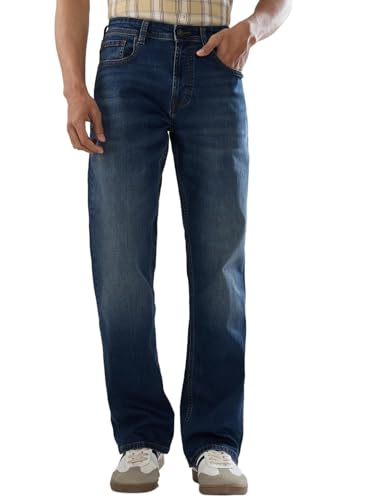 Men Spykar Blue Solid Regular Fit Mid Rise Jeans