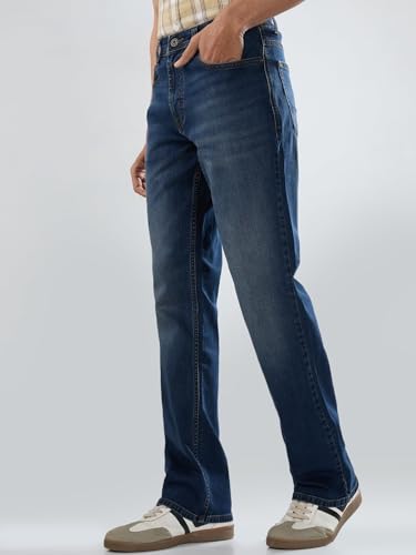 Men Spykar Blue Solid Regular Fit Mid Rise Jeans