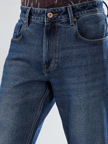 Men Spykar Blue Solid Comfort Fit Mid Rise Jeans