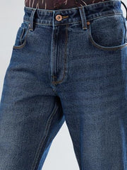Men Spykar Blue Solid Comfort Fit Mid Rise Jeans