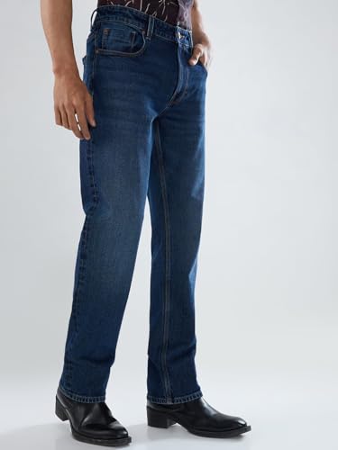 Men Spykar Blue Solid Comfort Fit Mid Rise Jeans