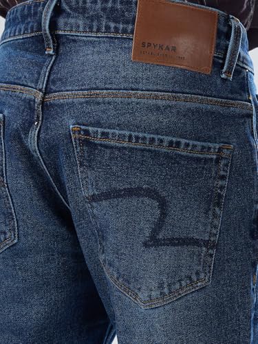 Men Spykar Blue Solid Comfort Fit Mid Rise Jeans