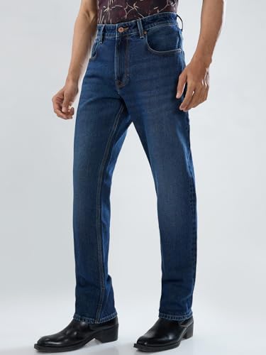 Men Spykar Blue Solid Comfort Fit Mid Rise Jeans