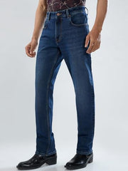 Men Spykar Blue Solid Comfort Fit Mid Rise Jeans