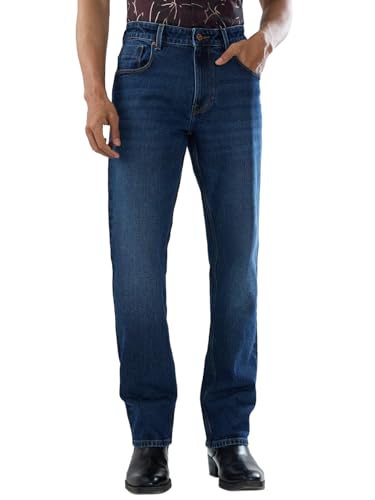 Men Spykar Blue Solid Comfort Fit Mid Rise Jeans