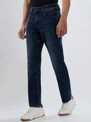 Men Spykar Blue Solid Comfort Fit Mid Rise Jeans