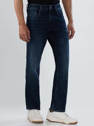 Men Spykar Blue Solid Comfort Fit Mid Rise Jeans