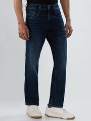 Men Spykar Blue Solid Comfort Fit Mid Rise Jeans