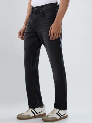 Men Spykar Black Solid Comfort Fit Mid Rise Jeans