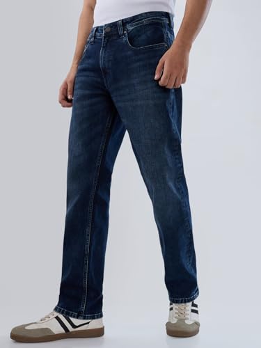 Men Spykar Blue Solid Comfort Fit Mid Rise Jeans