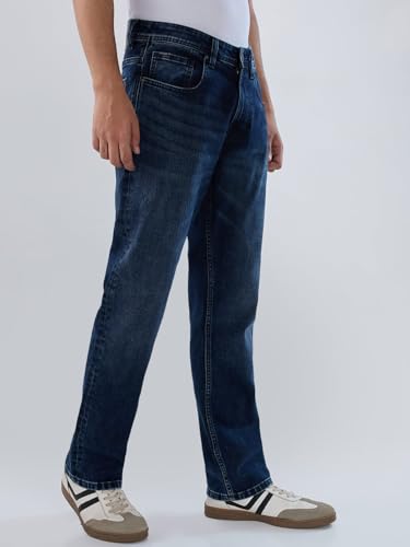 Men Spykar Blue Solid Comfort Fit Mid Rise Jeans