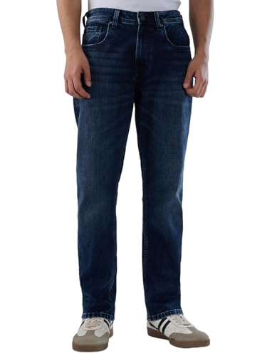 Men Spykar Blue Solid Comfort Fit Mid Rise Jeans