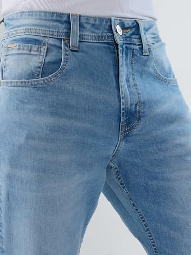 Men Spykar Blue Solid Comfort Fit Mid Rise Jeans