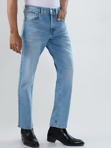 Men Spykar Blue Solid Comfort Fit Mid Rise Jeans