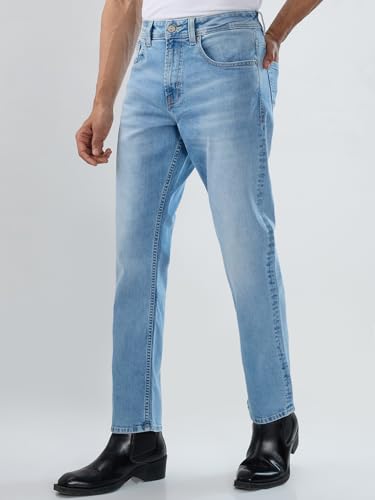 Men Spykar Blue Solid Comfort Fit Mid Rise Jeans
