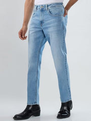 Men Spykar Blue Solid Comfort Fit Mid Rise Jeans