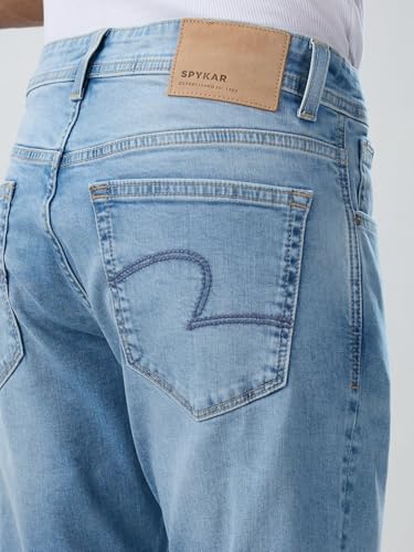 Men Spykar Blue Solid Comfort Fit Mid Rise Jeans