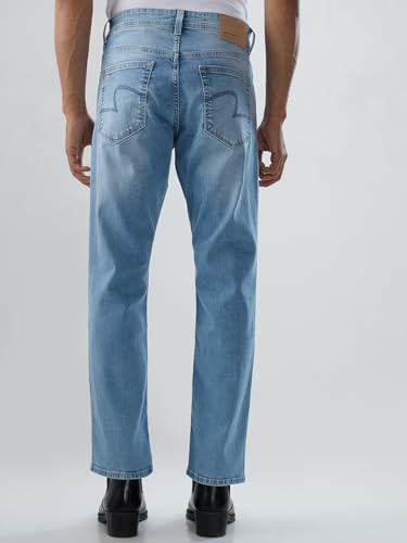 Men Spykar Blue Solid Comfort Fit Mid Rise Jeans