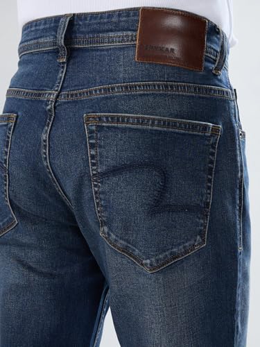 Men Spykar Blue Solid Comfort Fit Mid Rise Jeans