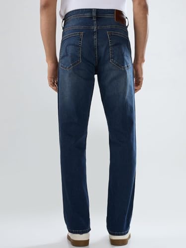 Men Spykar Blue Solid Comfort Fit Mid Rise Jeans