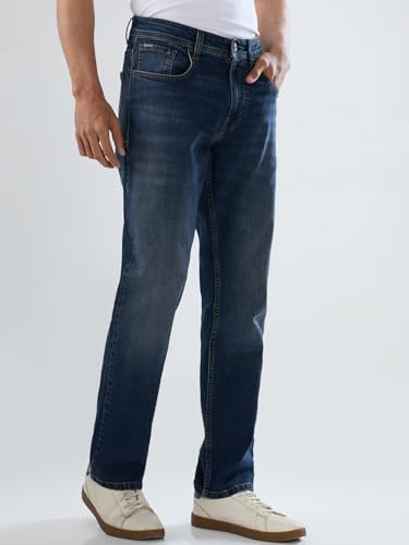 Men Spykar Blue Solid Comfort Fit Mid Rise Jeans