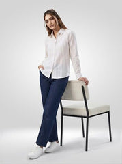 Women Spykar White Stripe Regular Fit Shirt