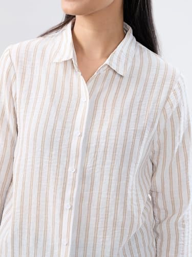 Women Spykar White Stripe Regular Fit Shirt