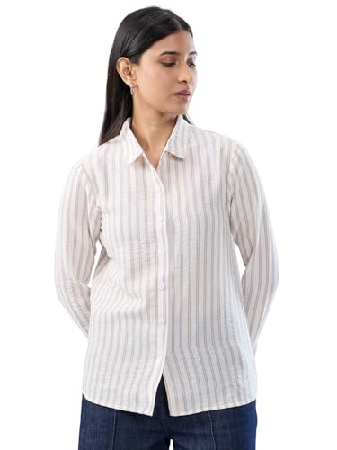 Women Spykar White Stripe Regular Fit Shirt