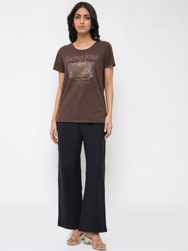 Spykar Black Solid Straight Fit Mid Rise Trousers for Women