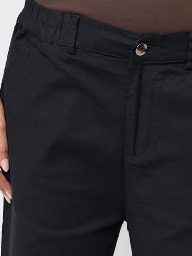 Spykar Black Solid Straight Fit Mid Rise Trousers for Women