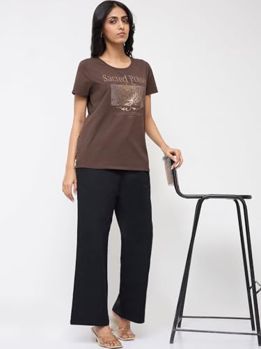 Spykar Black Solid Straight Fit Mid Rise Trousers for Women