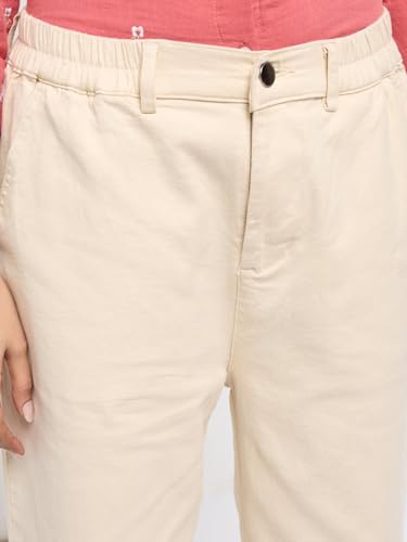 Spykar White Solid Straight Fit Mid Rise Trousers for Women