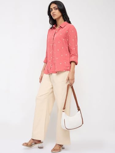 Spykar White Solid Straight Fit Mid Rise Trousers for Women