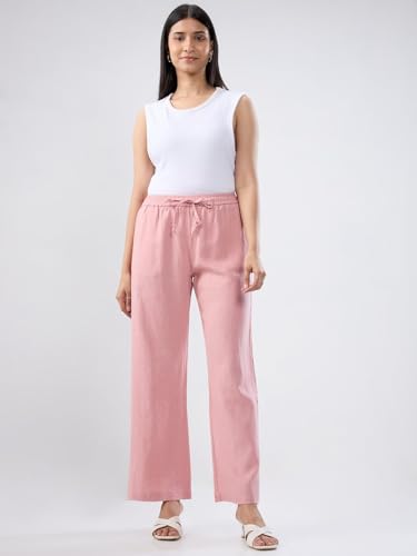 Women Spykar Pink Solid Wide Leg High Rise Trouser