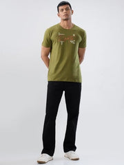 Spykar Men Green Graphic Regular Fit T-Shirt