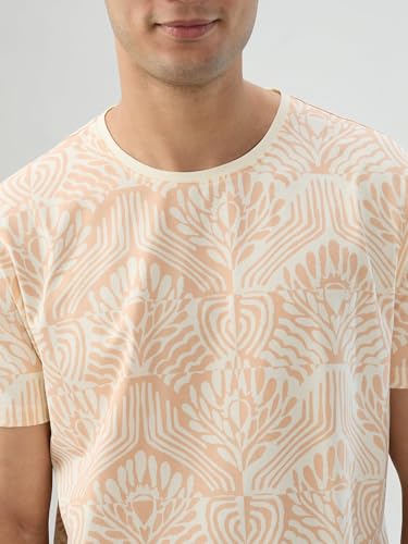 Men Spykar Pink Print Regular Fit T-Shirt