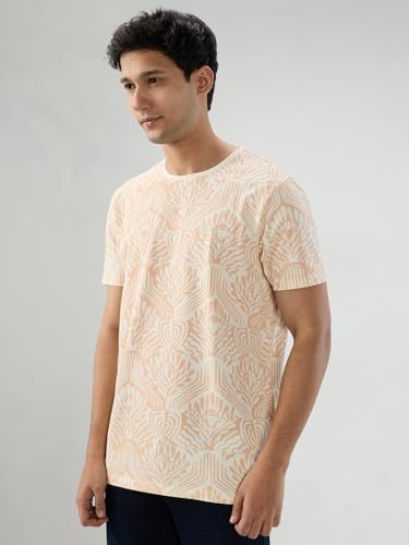 Men Spykar Pink Print Regular Fit T-Shirt